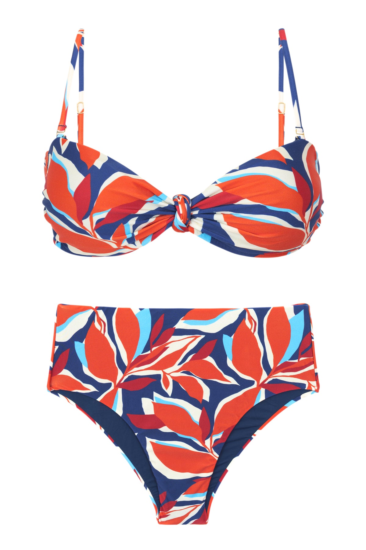 Product Front: Rio De Sol Two Piece Swimwear Set Leaves Bandeau-Joy Hotpants