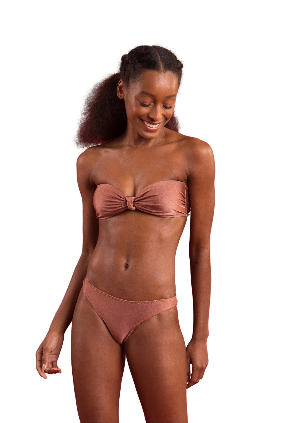 Image 04: Rio De Sol Two Piece Swimwear Set Shimmer-Copper Bandeau-Joy Essential