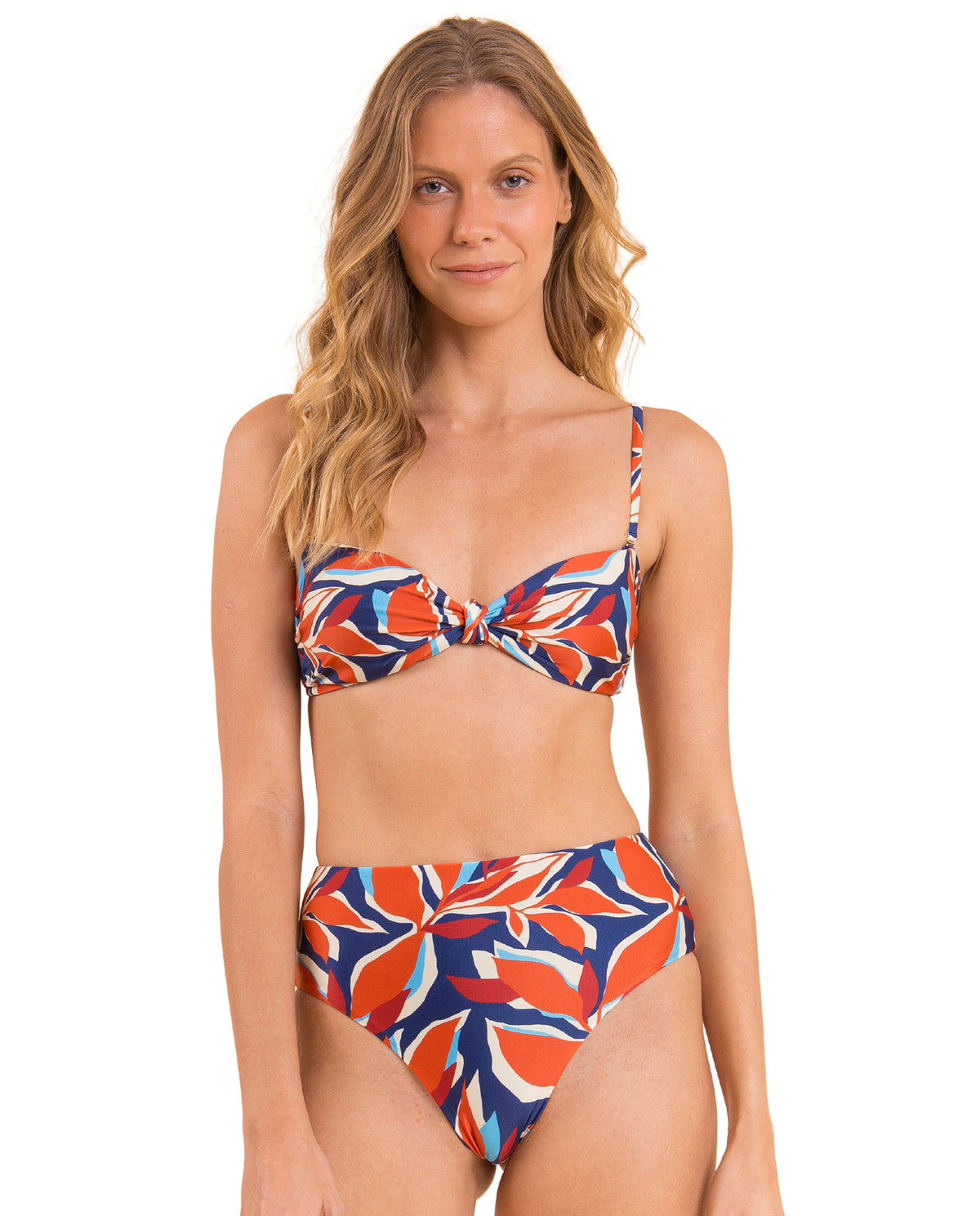 Gallery: Rio De Sol Two Piece Swimwear Set Leaves Bandeau-Joy Hotpants