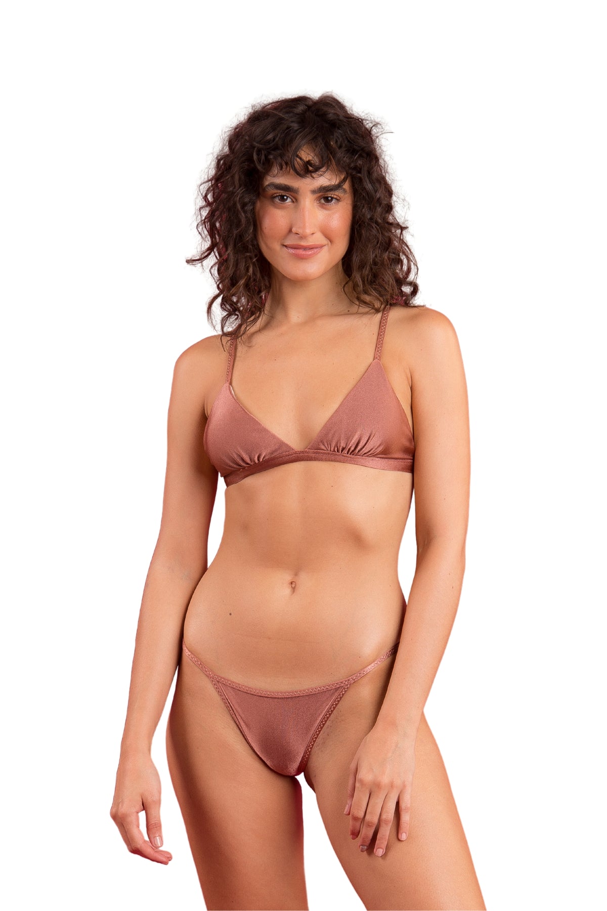 Model Front: Rio De Sol Two Piece Swimwear Set Shimmer-Copper Tri-Fixo California