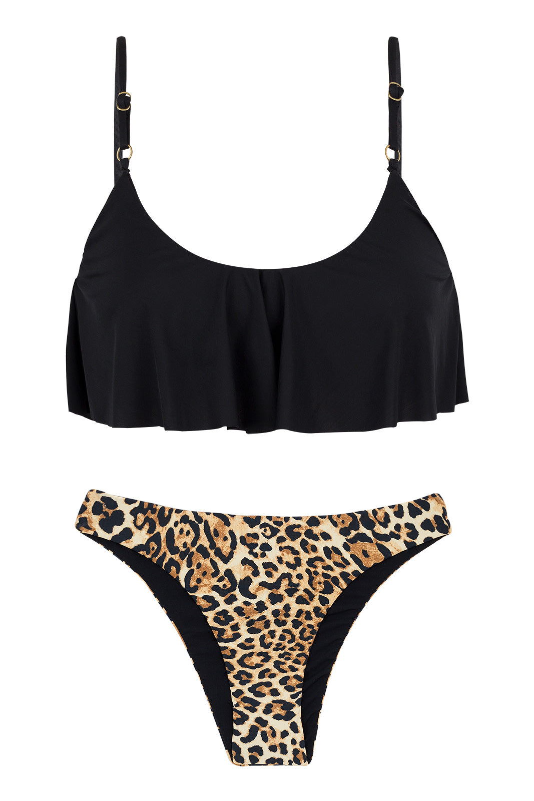 Product Front: Rio De Sol Two Piece Swimwear Leopardo Black Babado