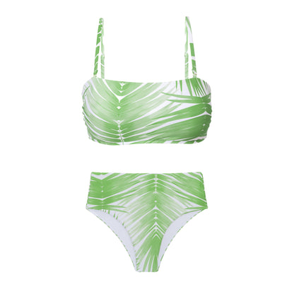 Product Front: Rio De Sol Two Piece Swimwear Set Palms Bandeau-Reto Hotpants
