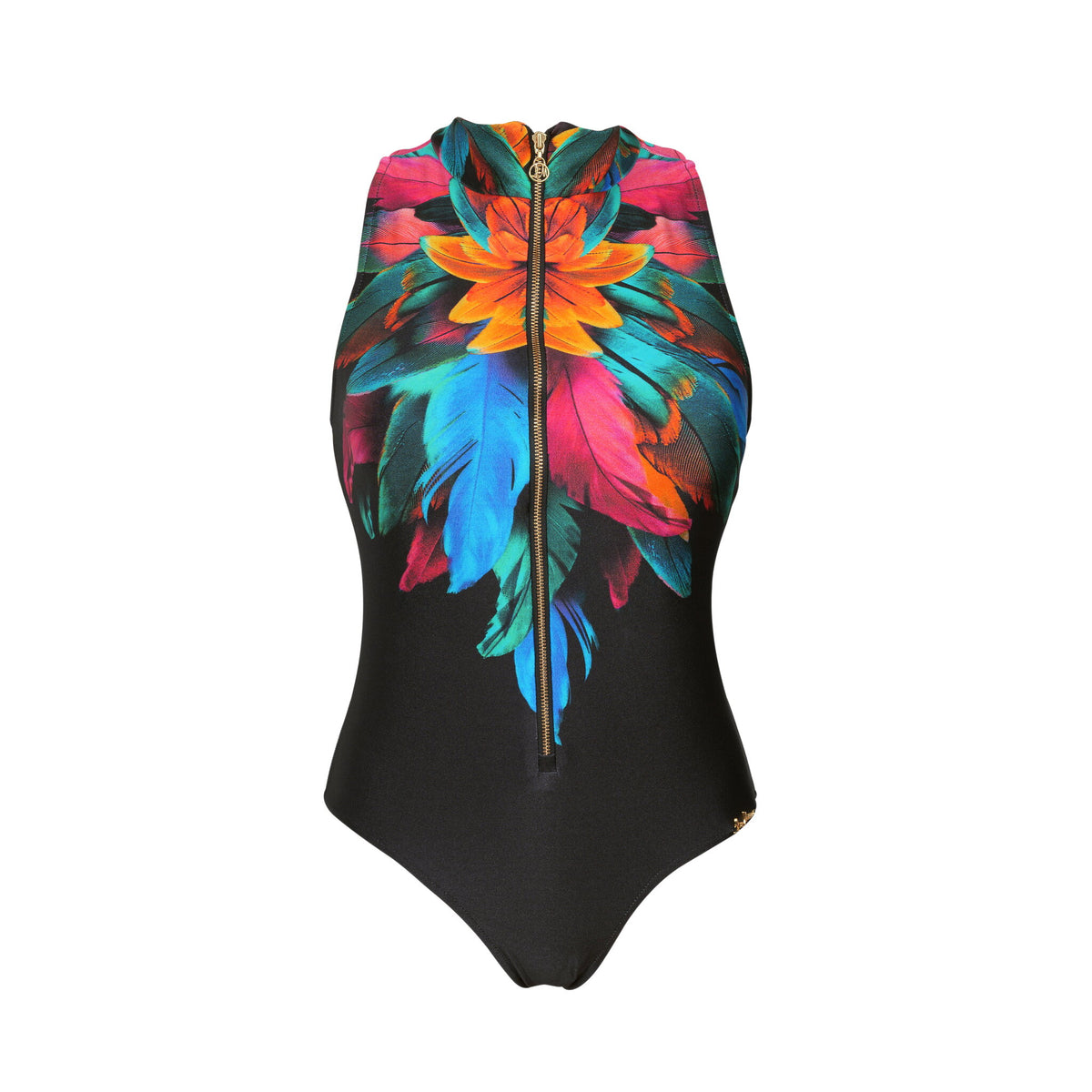 Product Front: Lua Morena One Piece Swimsuits Gola Ziper Localizado Brinco Preto