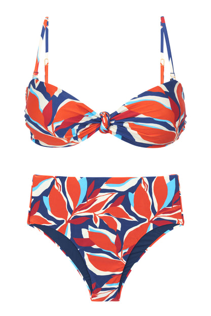 Product Front: Rio De Sol Two Piece Swimwear Set Leaves Bandeau-Joy Hotpants