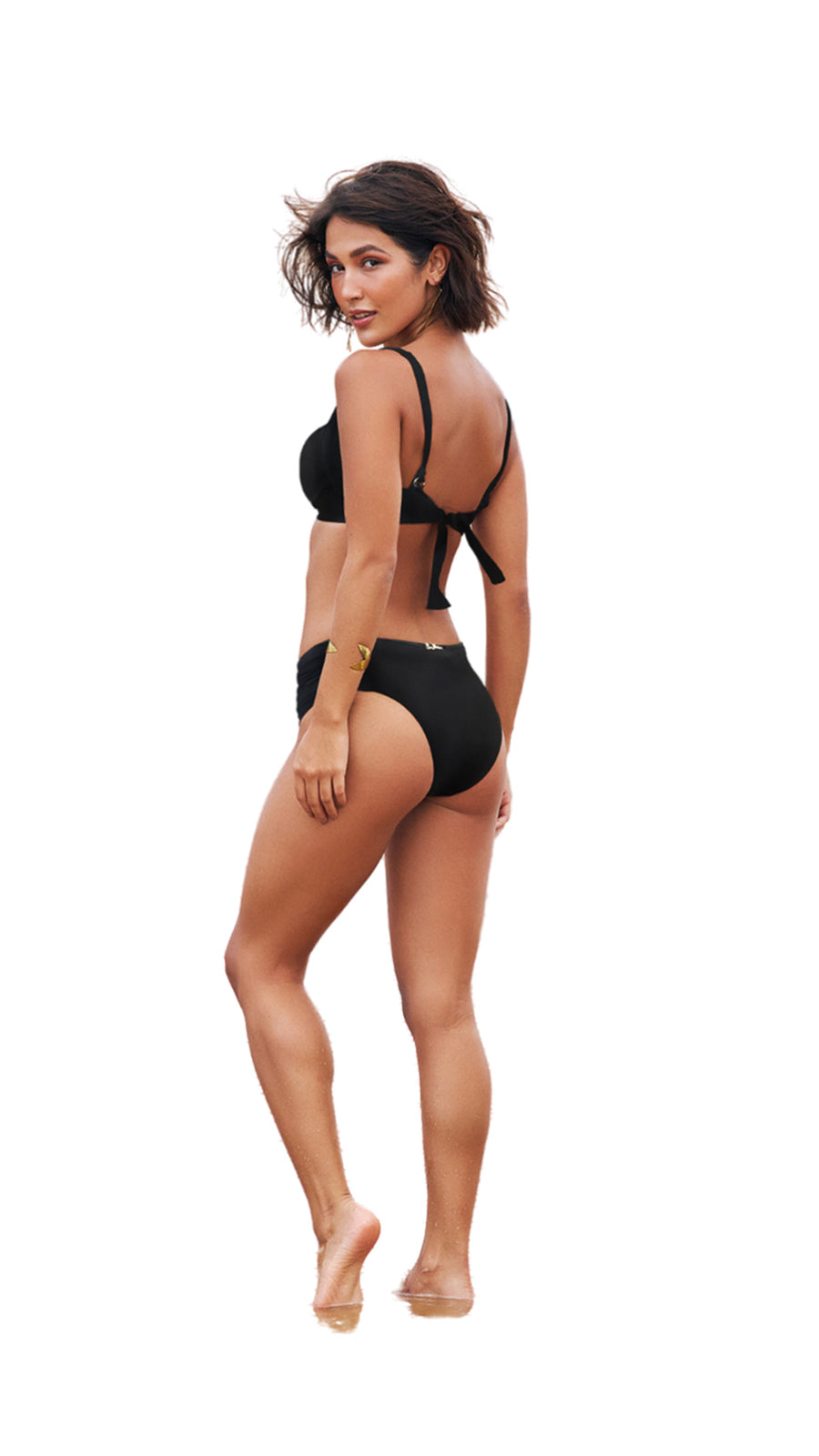 Model Back: Lua Morena Bikini Bottoms Bottom Drapeada Larga Liso Preto