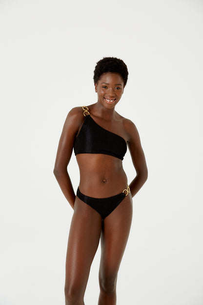 Model Front: Blueman Bikini Tops Top Textura Wavy Shine Preto
