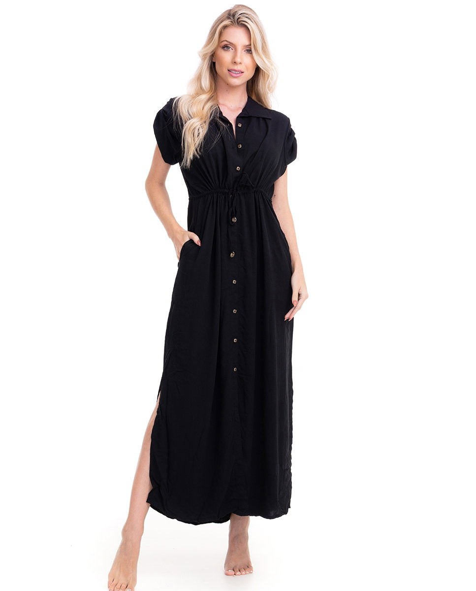 Gallery: Lua Morena Shirtdress Long Shirtdress Liso Preto