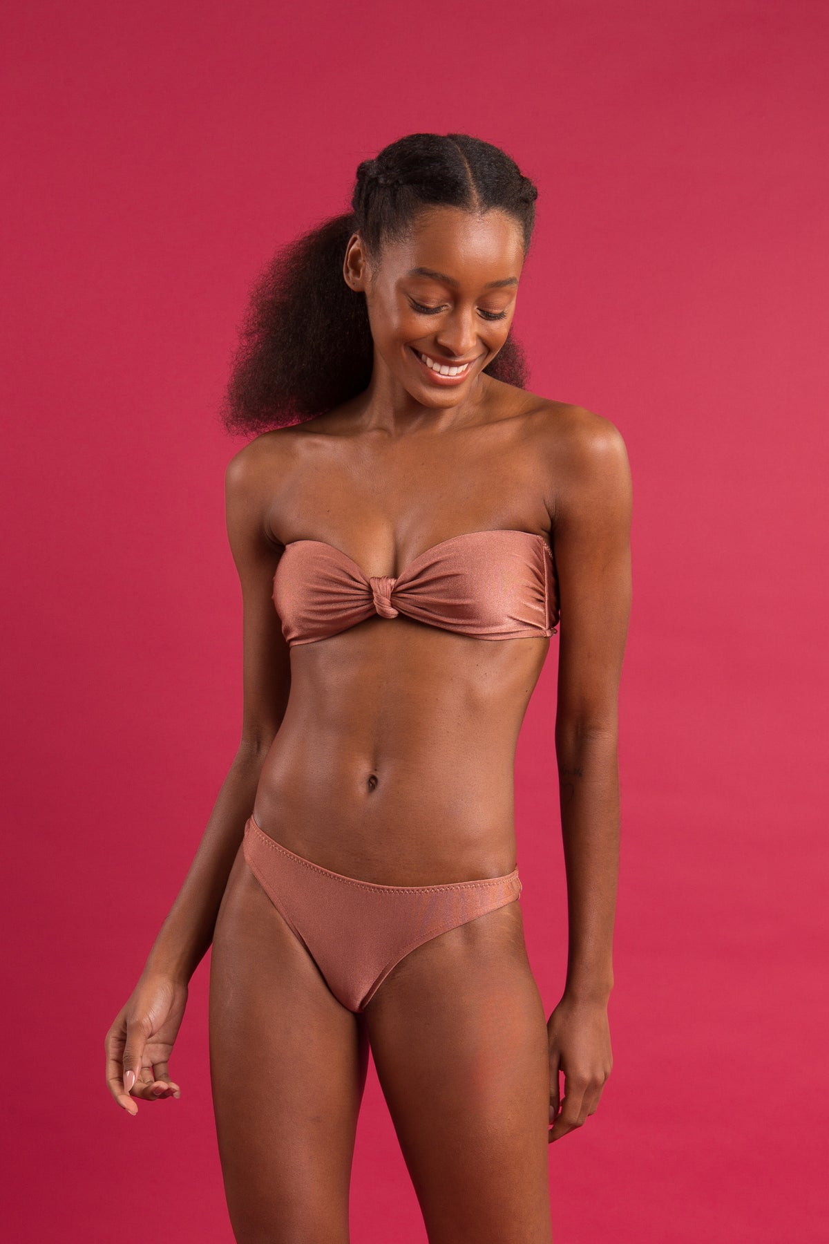 Image 09: Rio De Sol Two Piece Swimwear Set Shimmer-Copper Bandeau-Joy Essential