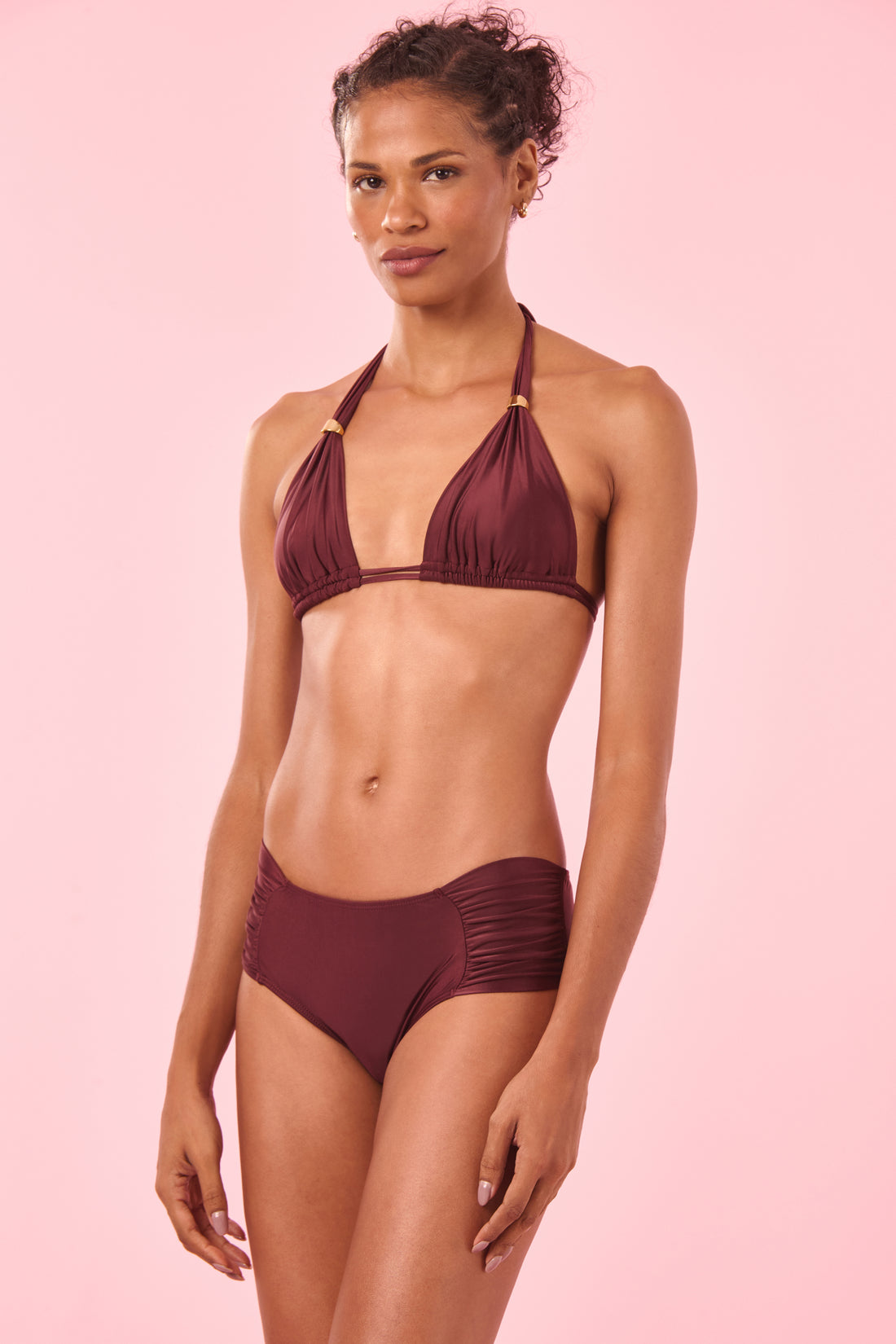Model Front: Blueman Bikini Bottoms Bottom Vinho Maxi-Prado