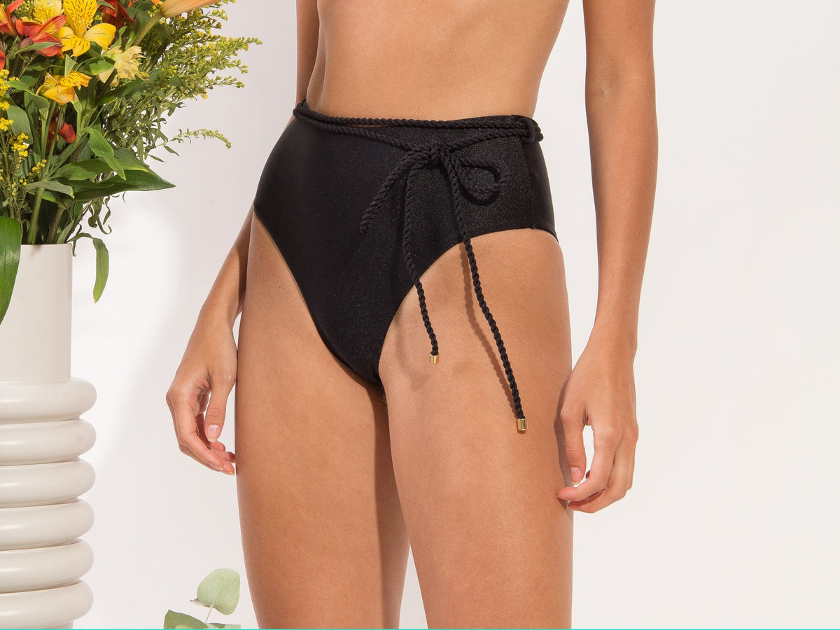 Image 12: Rio De Sol Bikini Bottoms Bottom Shimmer-Black Belted-High-Waist