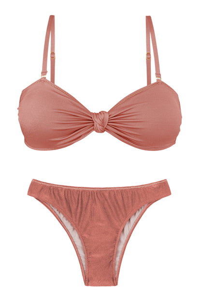 Product Front: Rio De Sol Two Piece Swimwear Set Shimmer-Copper Bandeau-Joy Essential