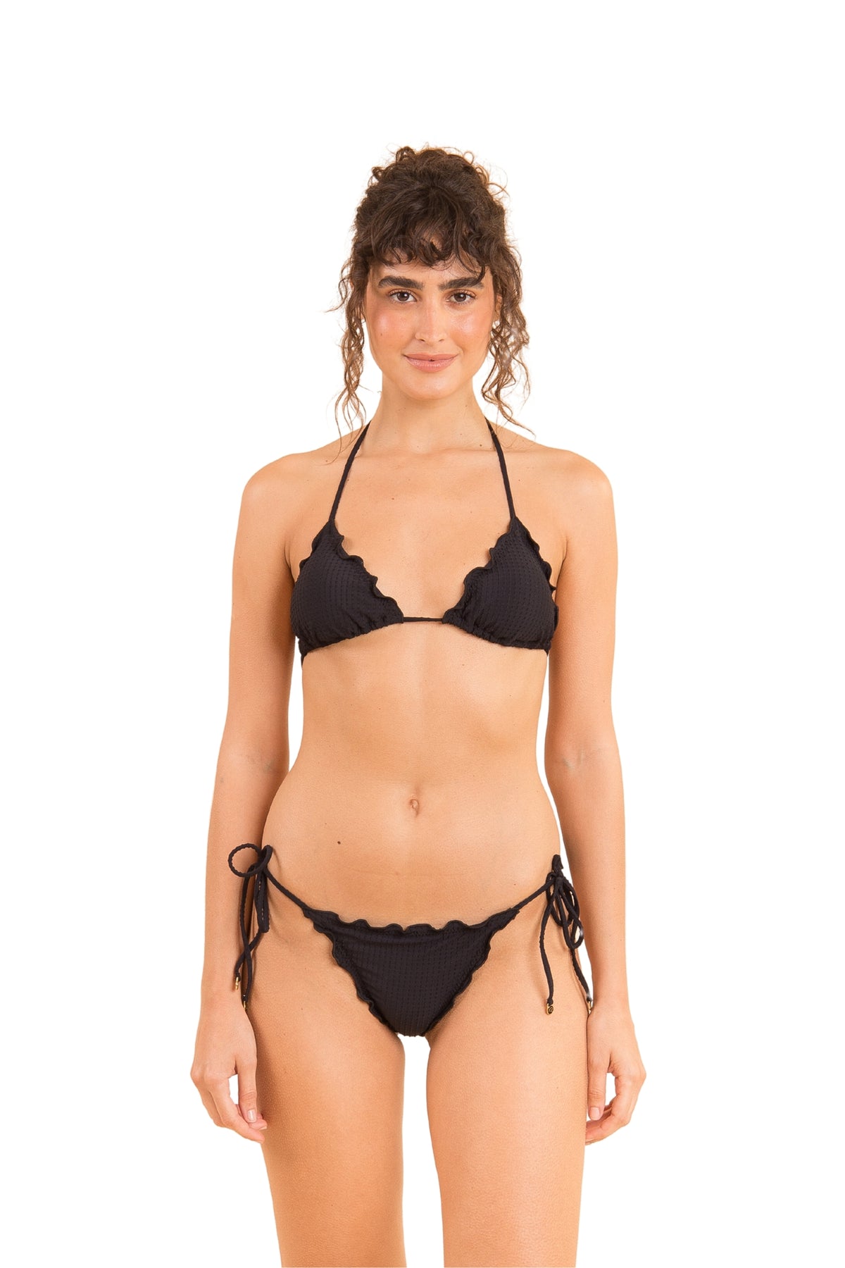 Model Front: Rio De Sol Two Piece Swimwear Set Dots-Black Frufru