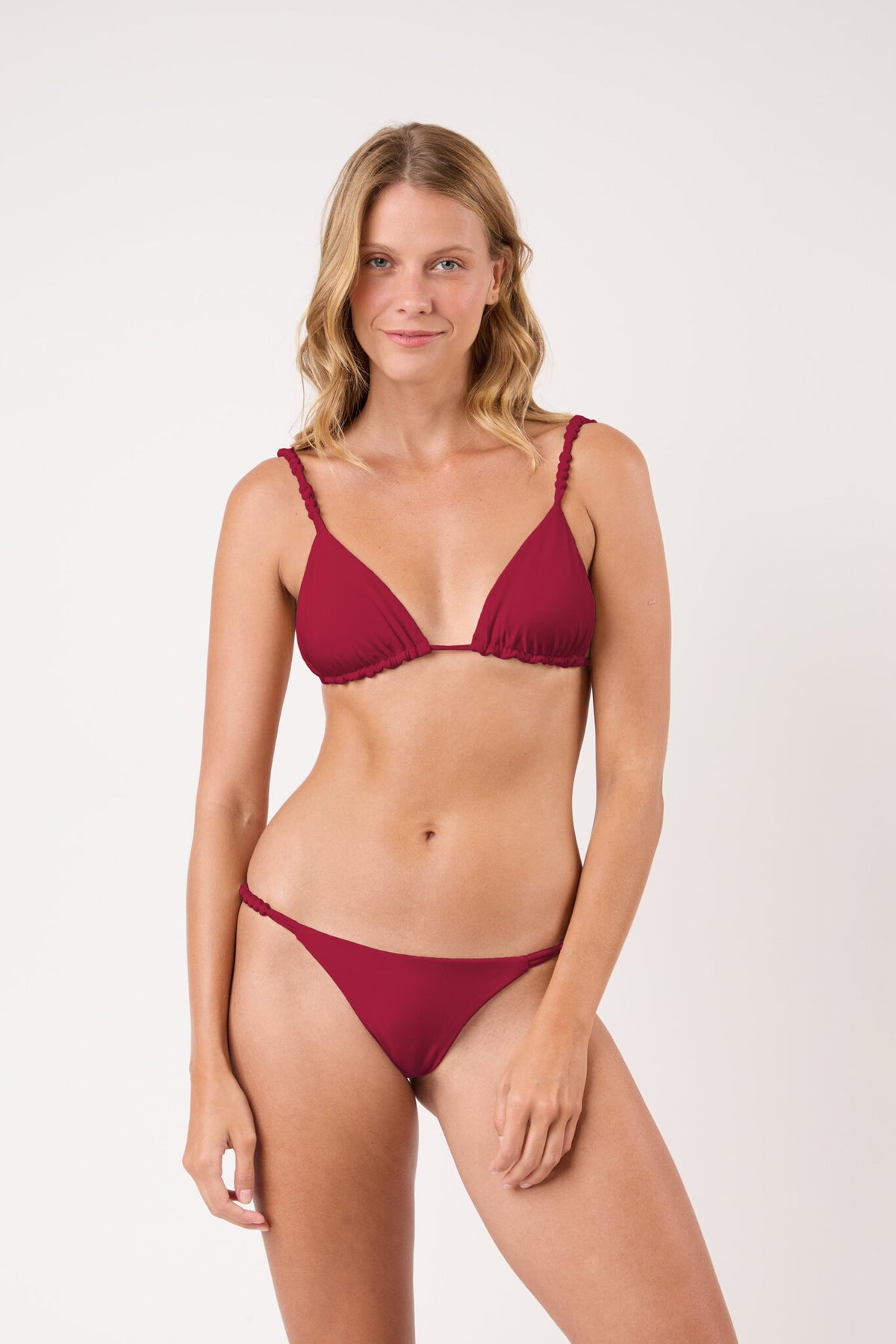 Model Front: Rio De Sol Two Piece Swimwear Set Touch-Carmim Selena