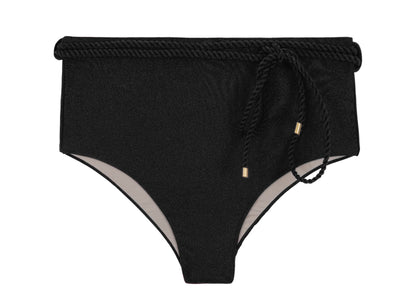 Product Front: Rio De Sol Bikini Bottoms Bottom Shimmer-Black Belted-High-Waist