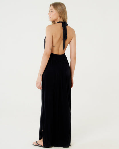 Image 04: Blueman Maxi Dresses Vestido Saida Duo Liso Preto Mistica
