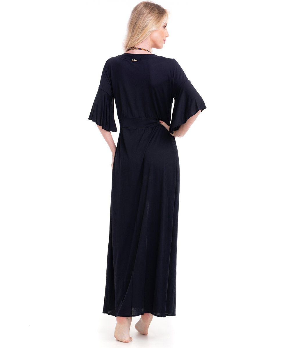 Image 04: Lua Morena Kaftans And Kimonos Kimono Longo Crepe Liso Preto