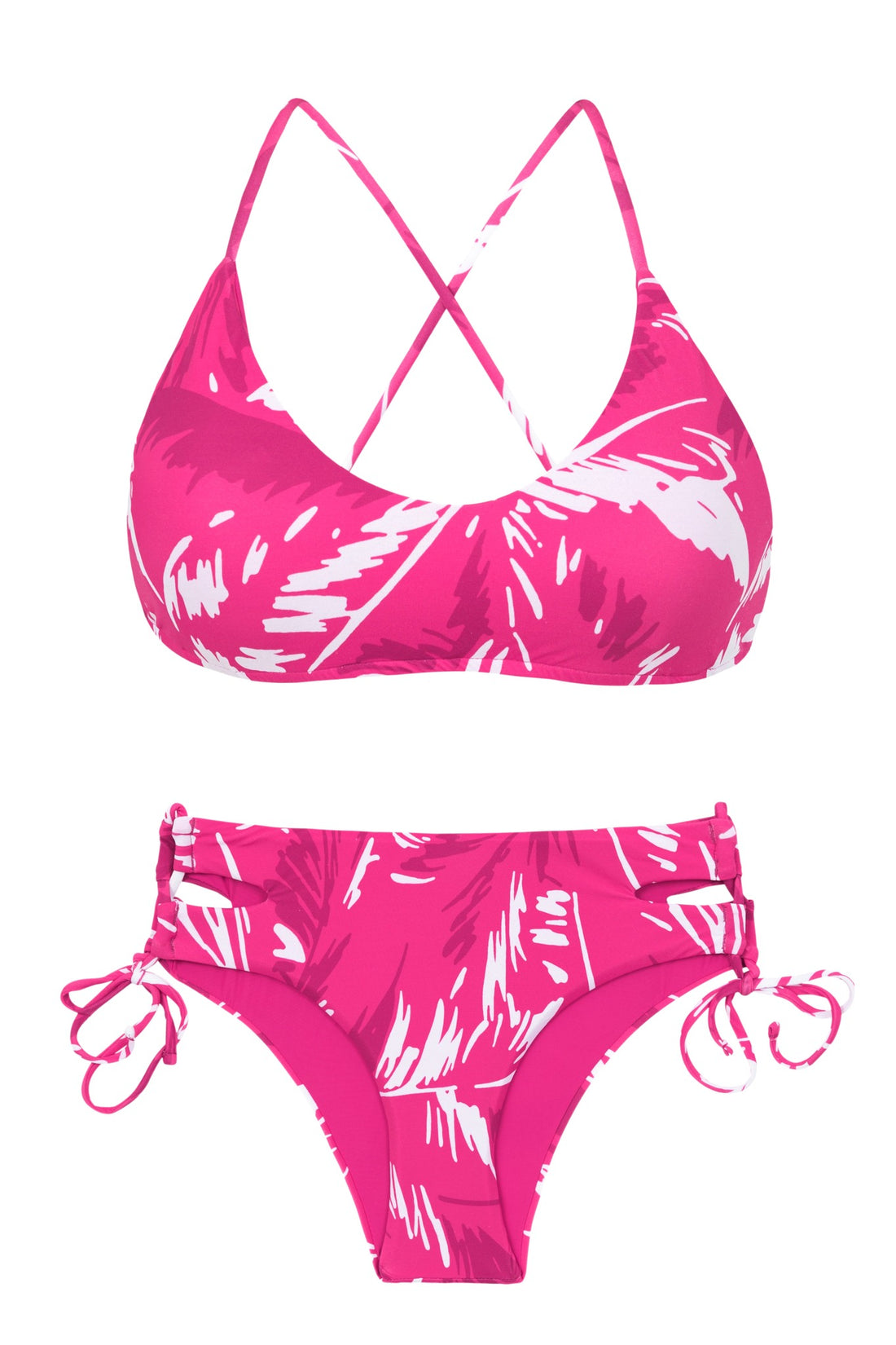 Product Front: Rio De Sol Two Piece Swimwear Set Pink-Palms Bralette Madrid