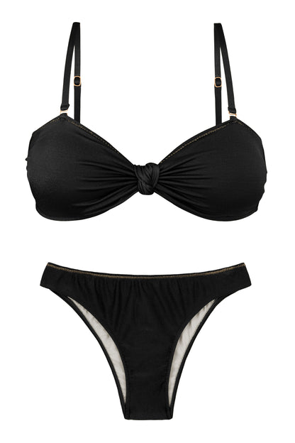 Product Front: Rio De Sol Two Piece Swimwear Set Shimmer-Black Bandeau-Joy Essential