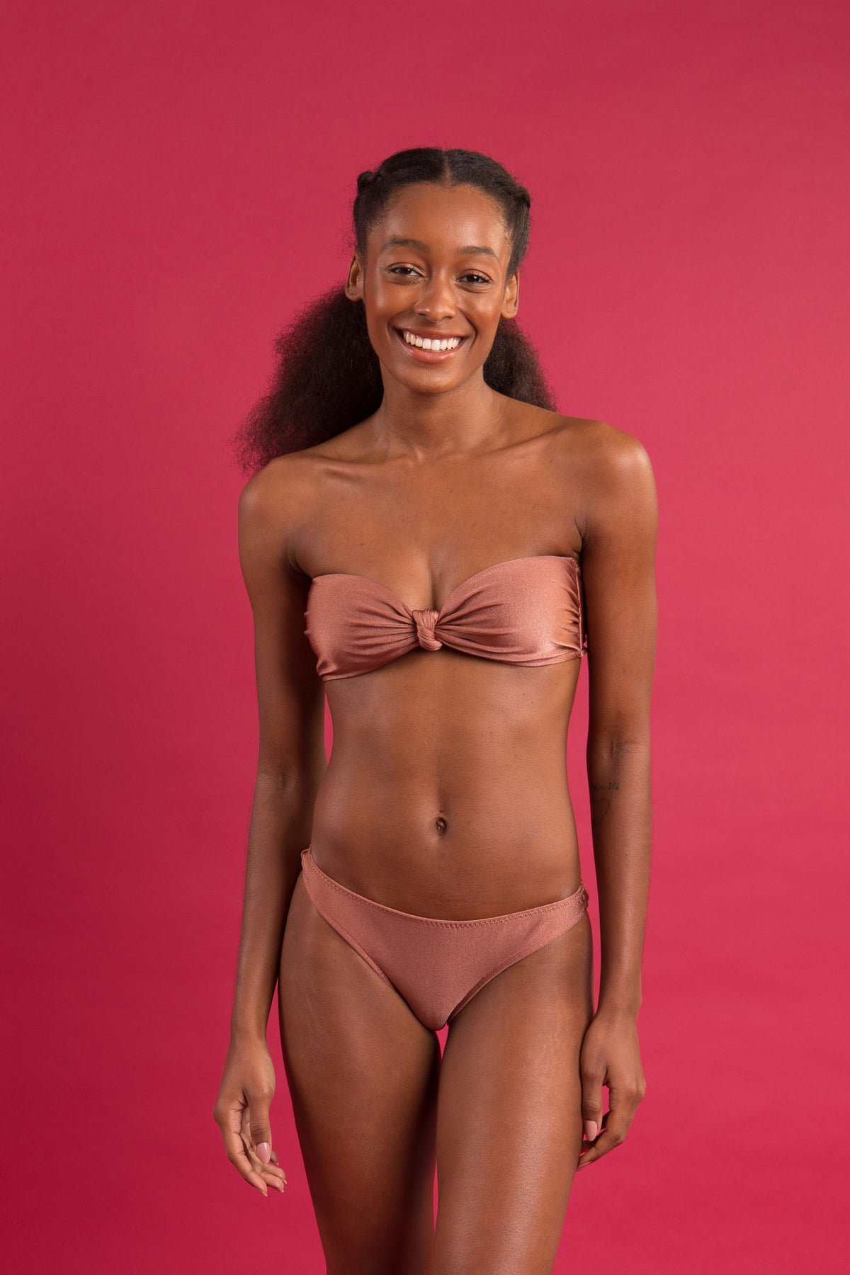 Image 08: Rio De Sol Two Piece Swimwear Set Shimmer-Copper Bandeau-Joy Essential