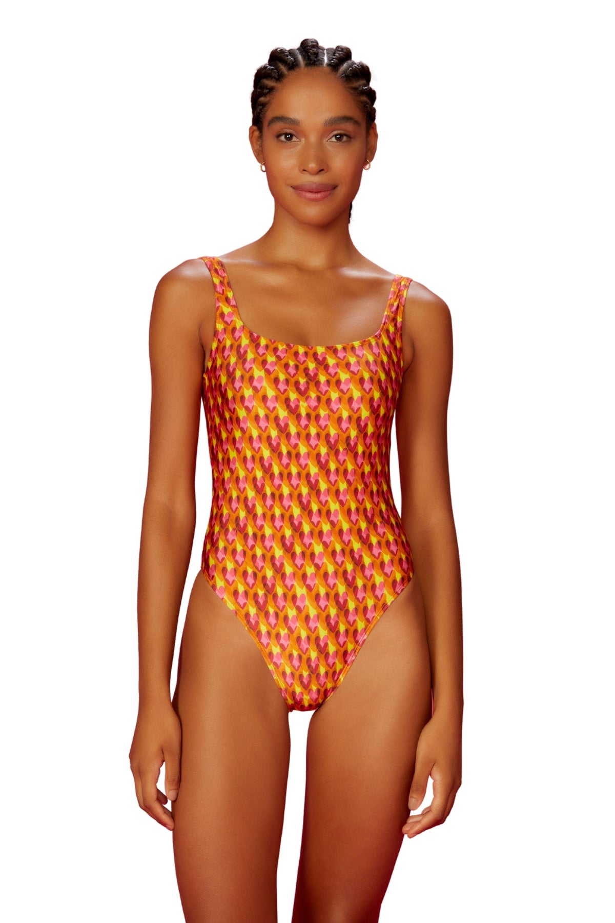 Model Front: Blueman One Piece Swimsuits Maio Camiseta-Quadrado Ai-Meu-Coracao