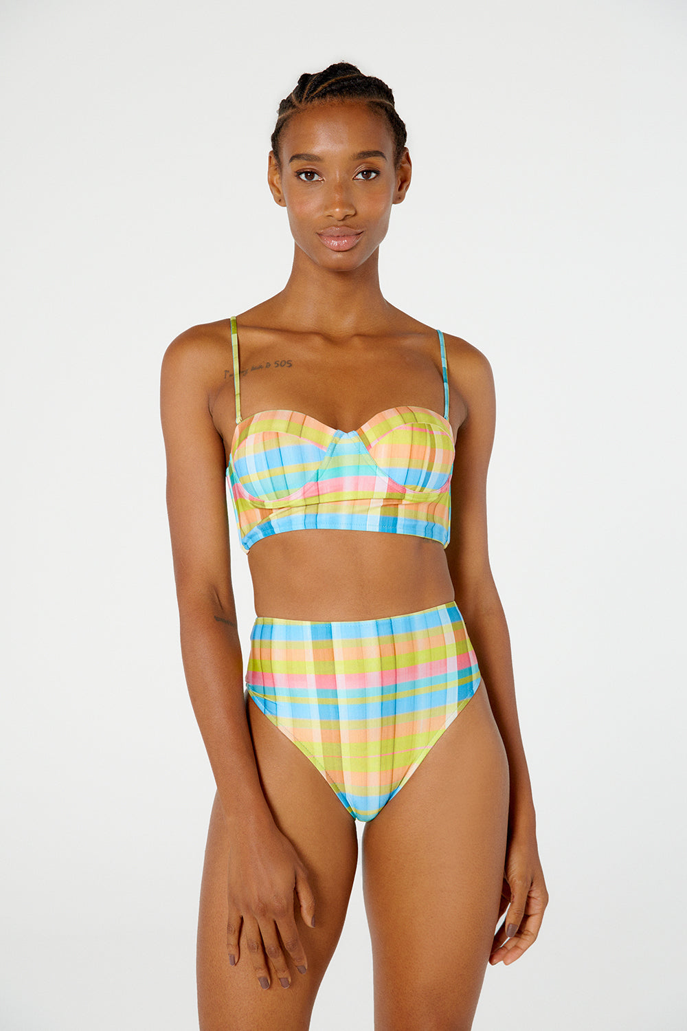 Model Front: Blueman Bikini Tops Top Laise Hot Xadrez Candy
