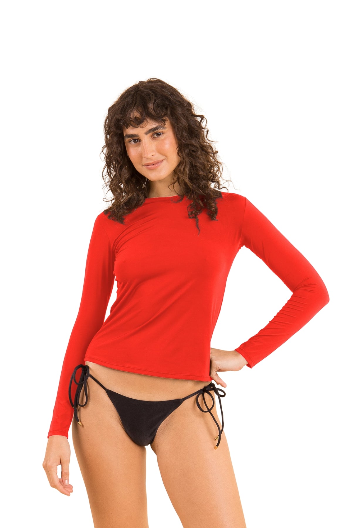 Model Front: Rio De Sol Bikini Tops Rouge Rash-Guard