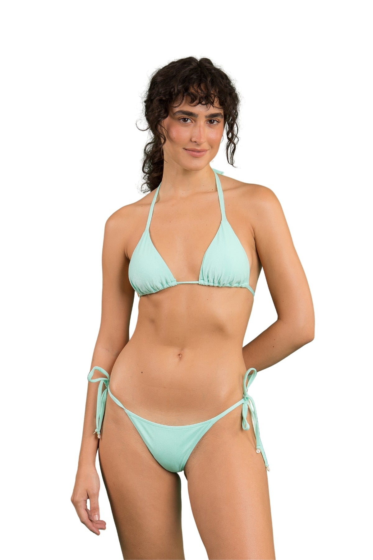 Model Front: Rio De Sol Two Piece Swimwear Set Malibu-Menta Tri-Inv Cheeky-Tie