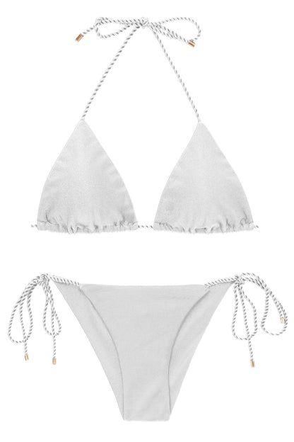 Product Front: Rio De Sol Two Piece Swimwear Set Shimmer-White Tri-Inv Cheeky-Tie