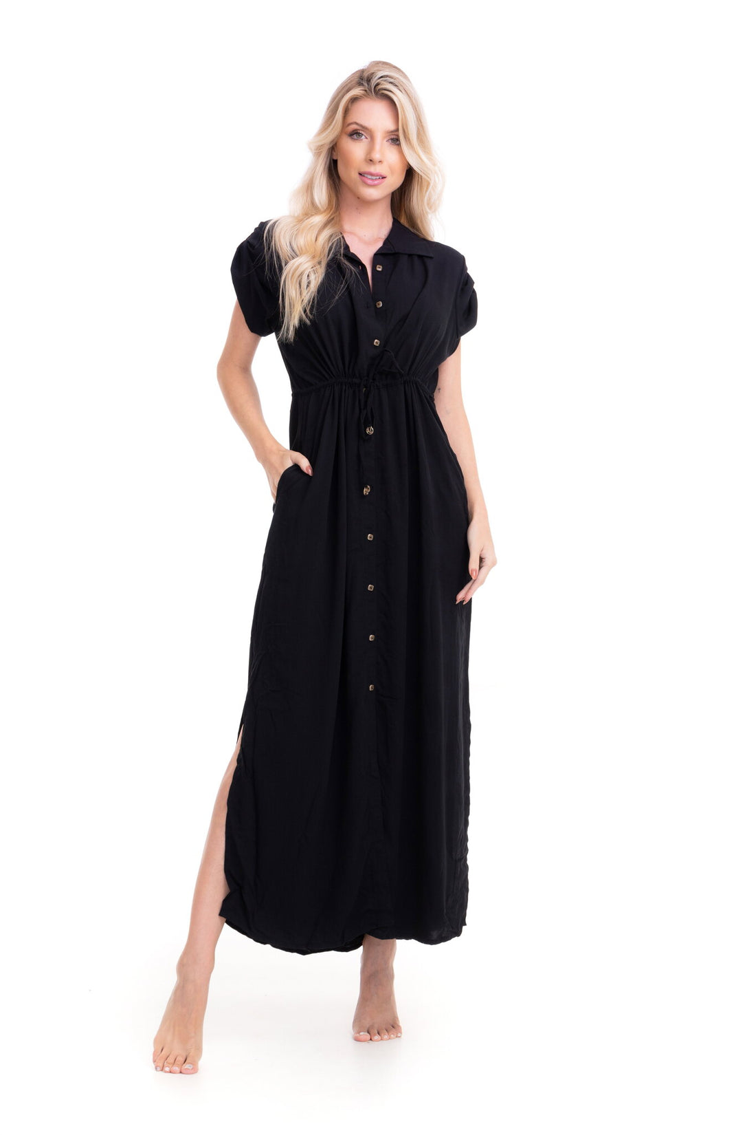 Model Front: Lua Morena Shirtdress Long Shirtdress Liso Preto