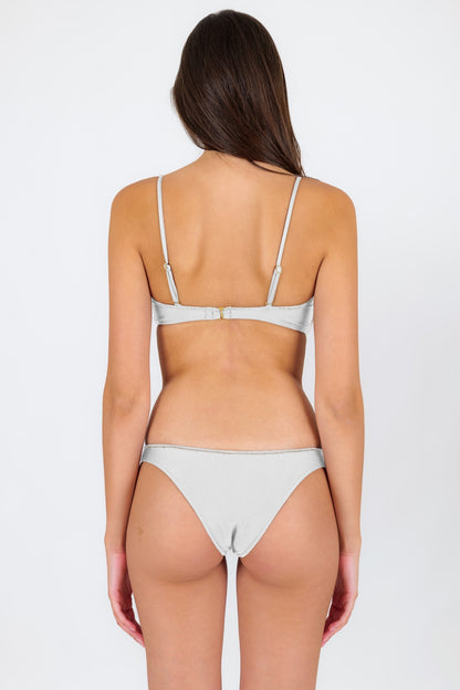 Model Back: Rio De Sol Two Piece Swimwear Set Shimmer-White Bandeau-Knot Essential