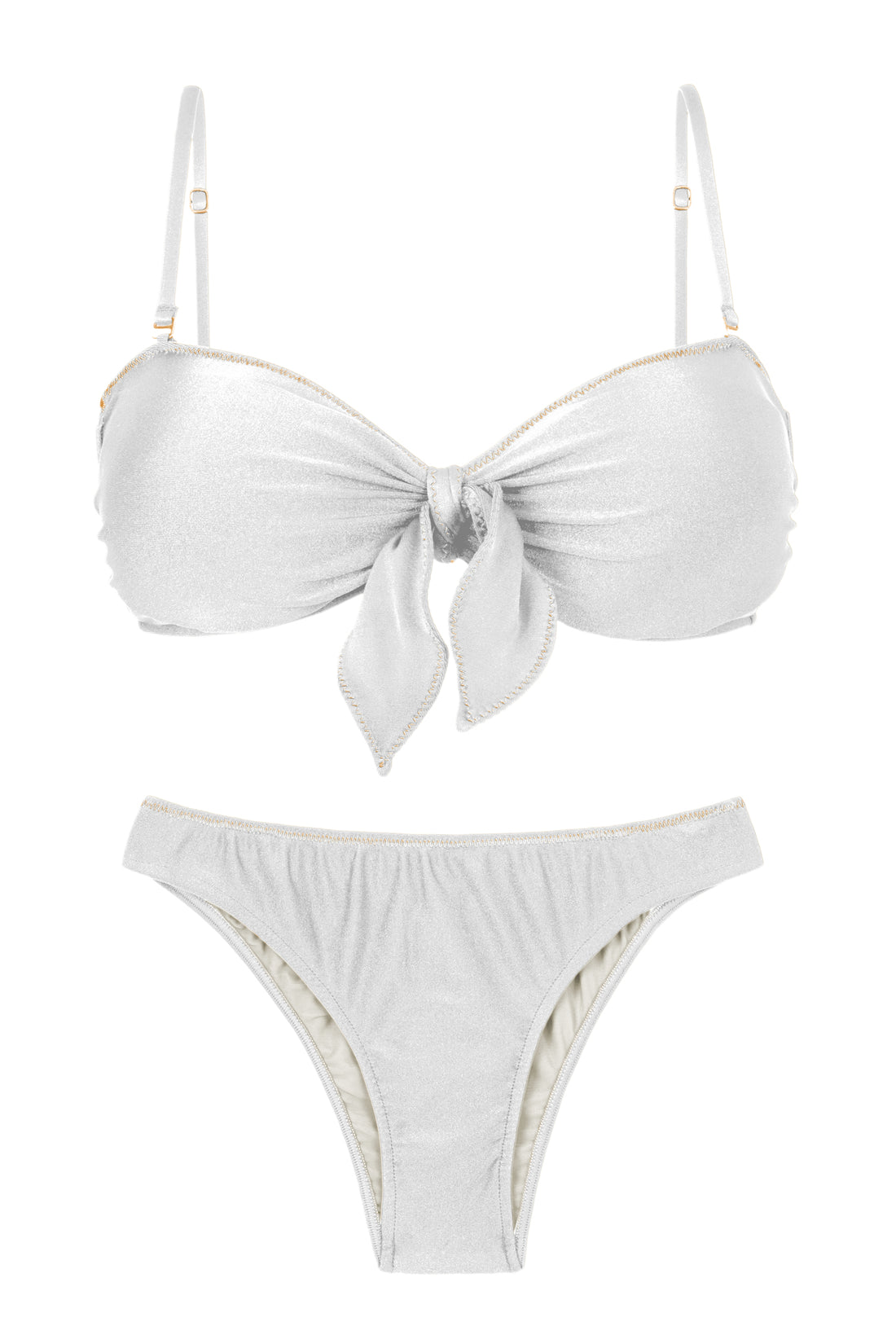 Product Front: Rio De Sol Two Piece Swimwear Set Shimmer-White Bandeau-Knot Essential