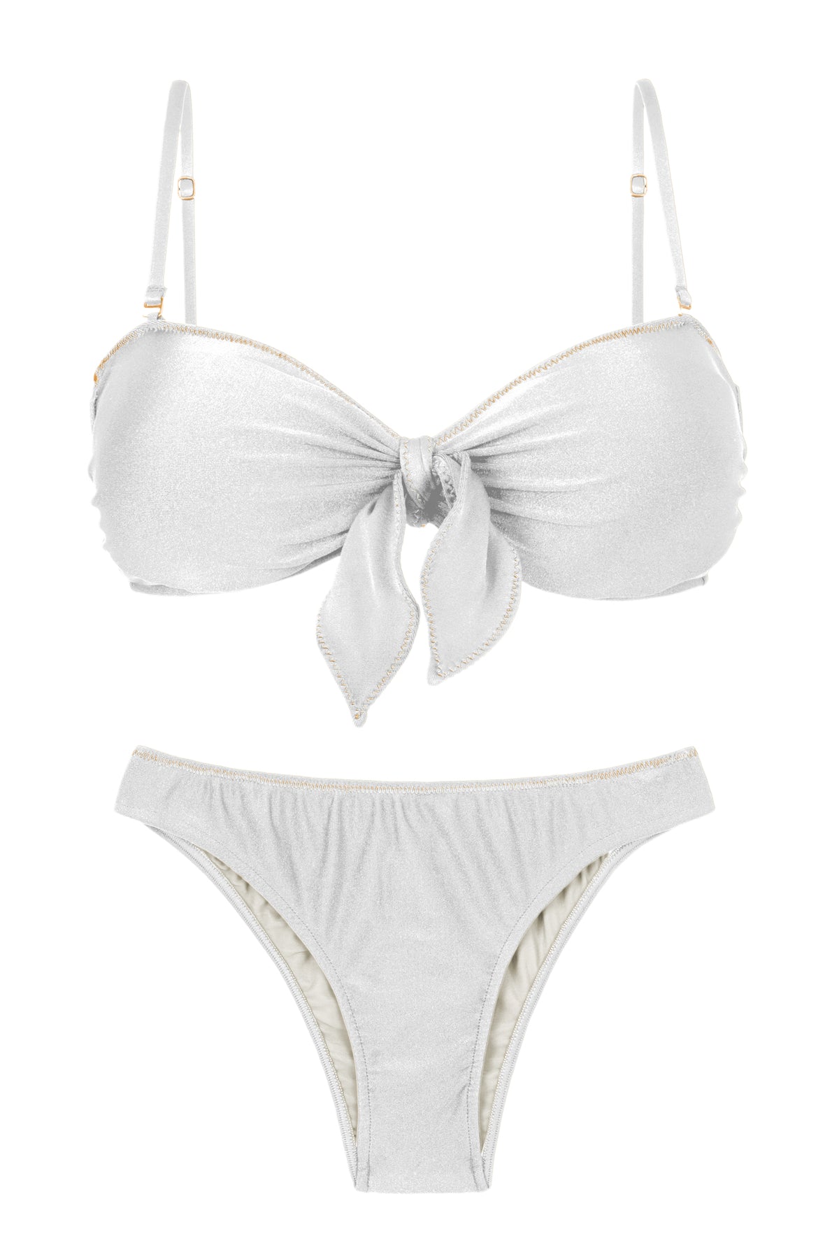 Product Front: Rio De Sol Two Piece Swimwear Set Shimmer-White Bandeau-Knot Essential