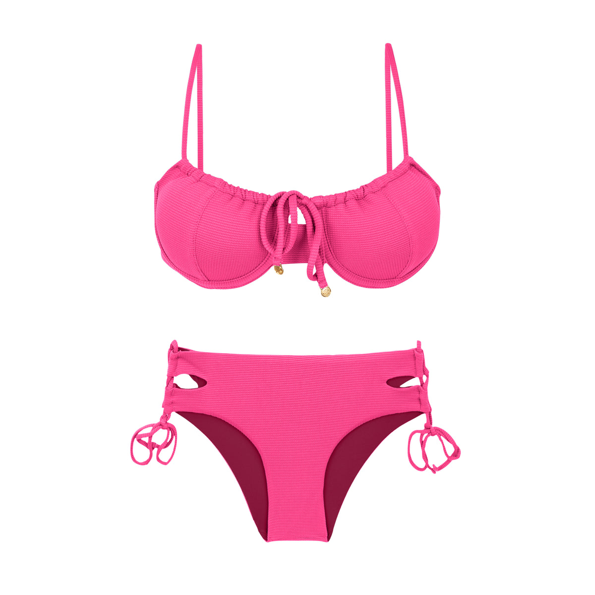 Product Front: Rio De Sol Two Piece Swimwear Set Mtx-Ultrapink Balconet-Tie Madrid