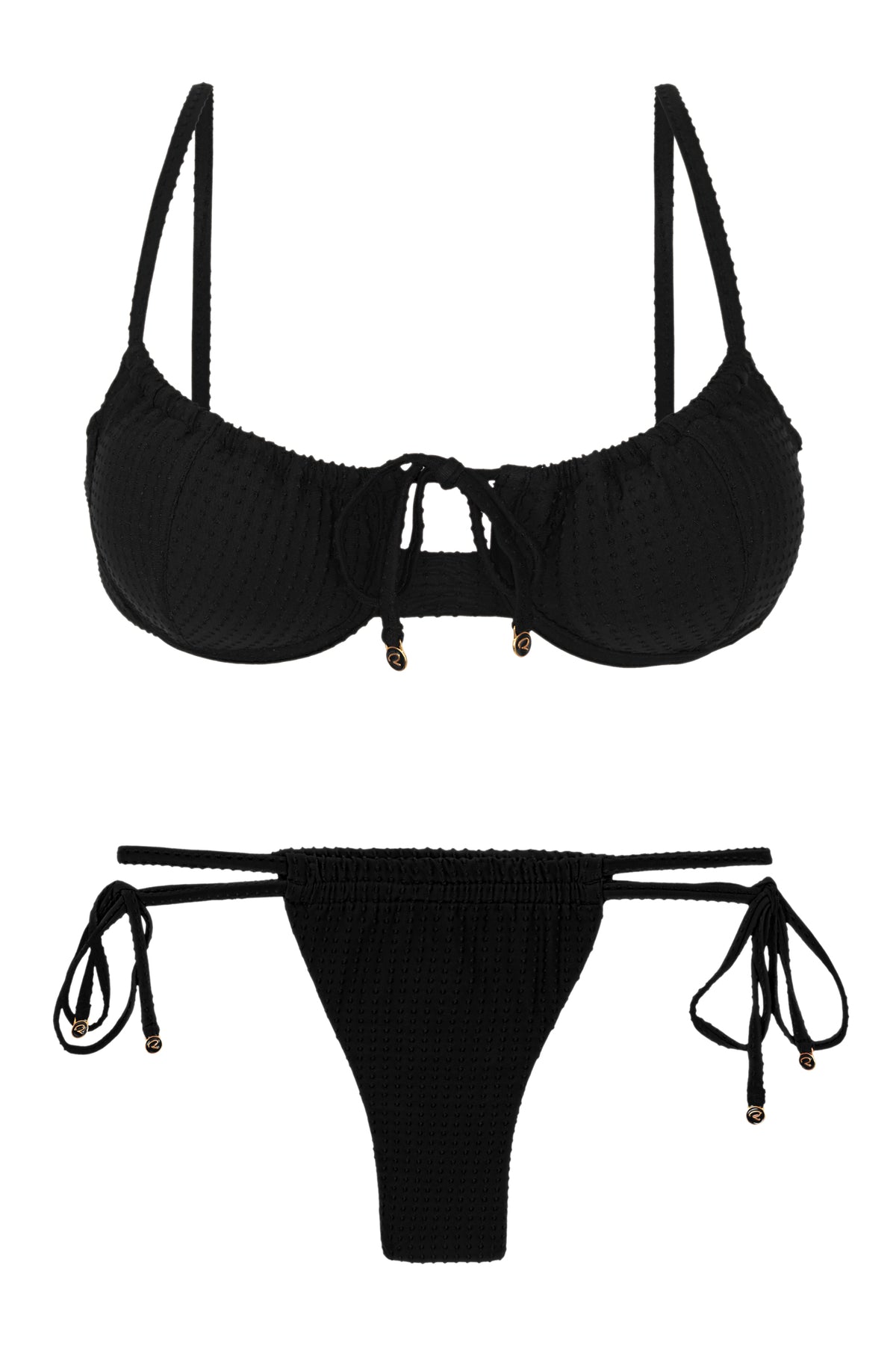 Product Front: Rio De Sol Two Piece Swimwear Set Dots-Black Balconet-Tie Pipa