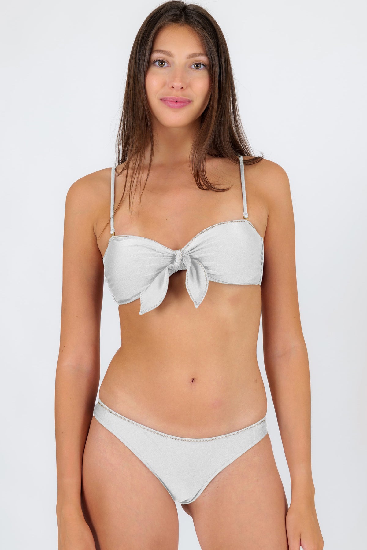 Gallery: Rio De Sol Two Piece Swimwear Set Shimmer-White Bandeau-Knot Essential