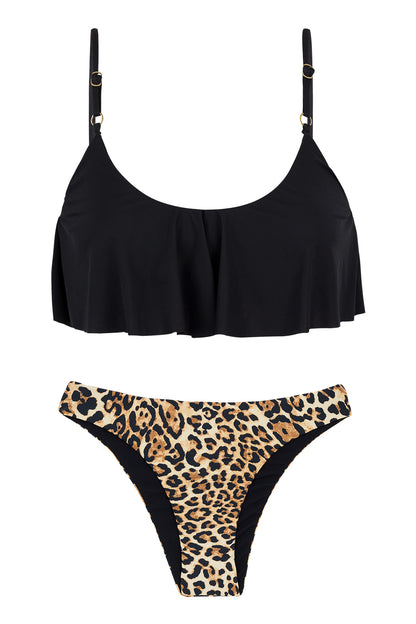 Product Front: Rio De Sol Two Piece Swimwear Leopardo Black Babado