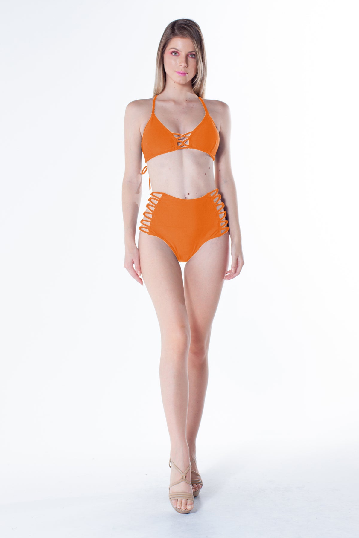 Image 03: La Playa Bikini Tops Top Tiras Cruzadas Neon Laranja