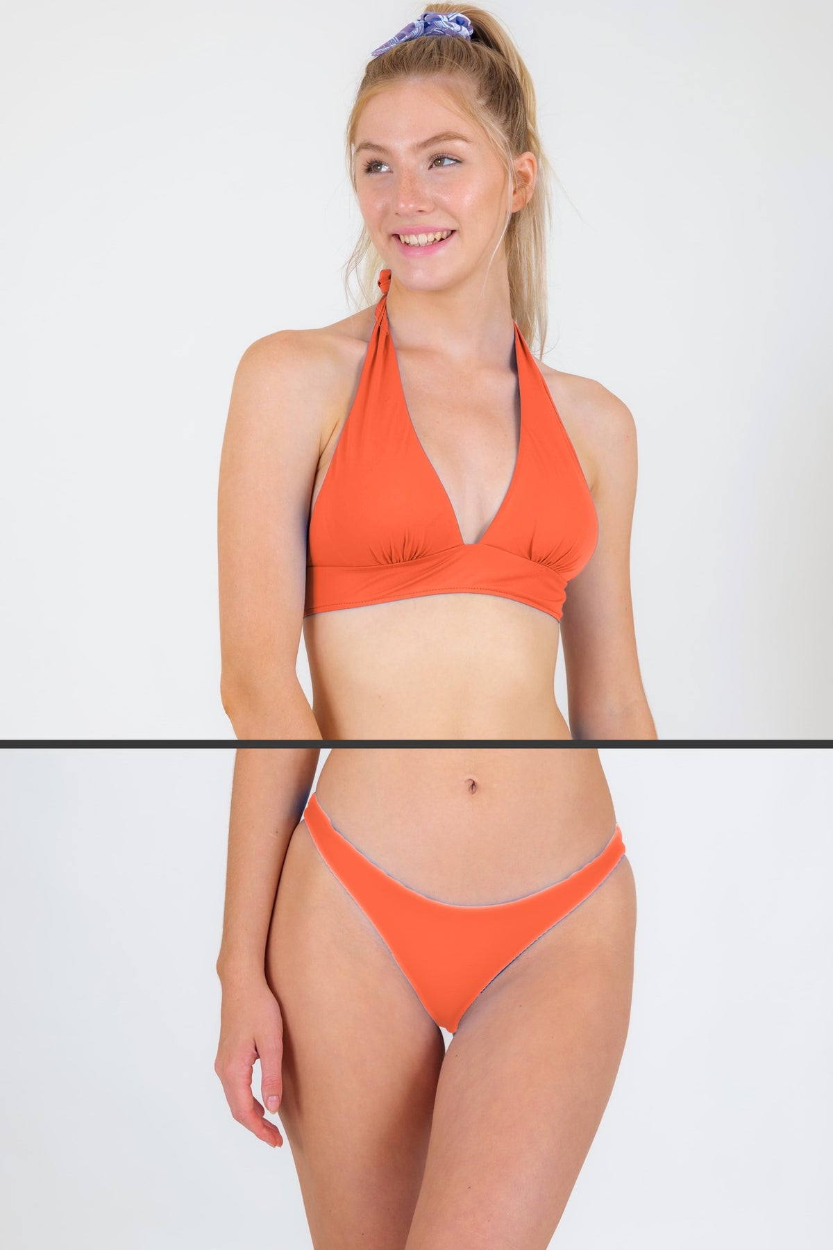 Model Front: Rio De Sol Two Piece Swimwear Set Light-Peach Halter-Cos Essential-Comfy