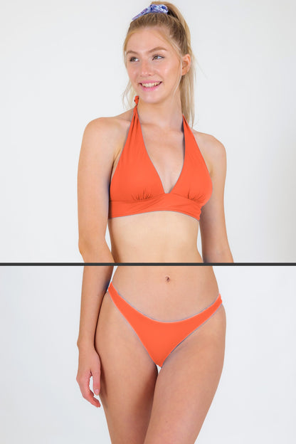 Model Front: Rio De Sol Two Piece Swimwear Set Light-Peach Halter-Cos Essential-Comfy
