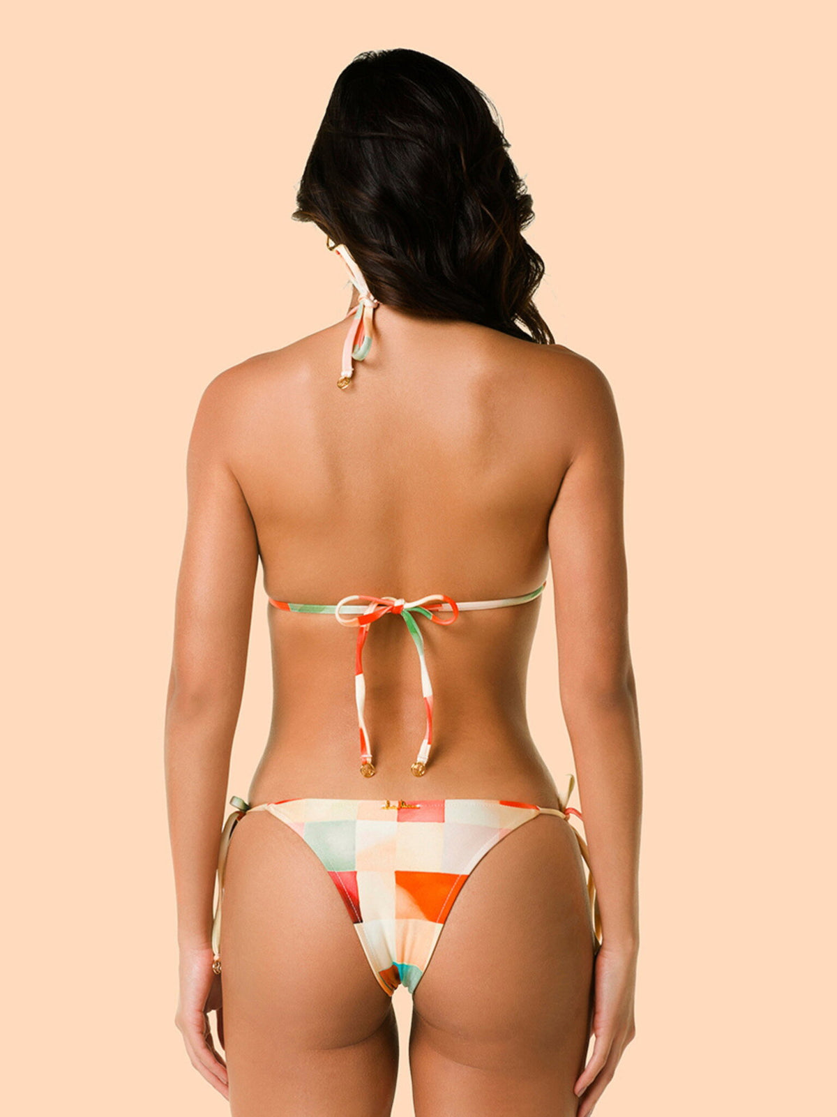 Model Back: Lua Morena Two Piece Swimwear Set Cubismo-Abstrato Cortininha Rolote-Fc-Iguais