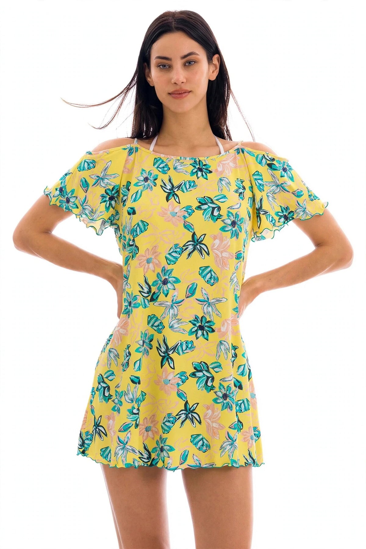 Model Front: Rio De Sol Mini Dresses Saida Florescer Off Shoulder