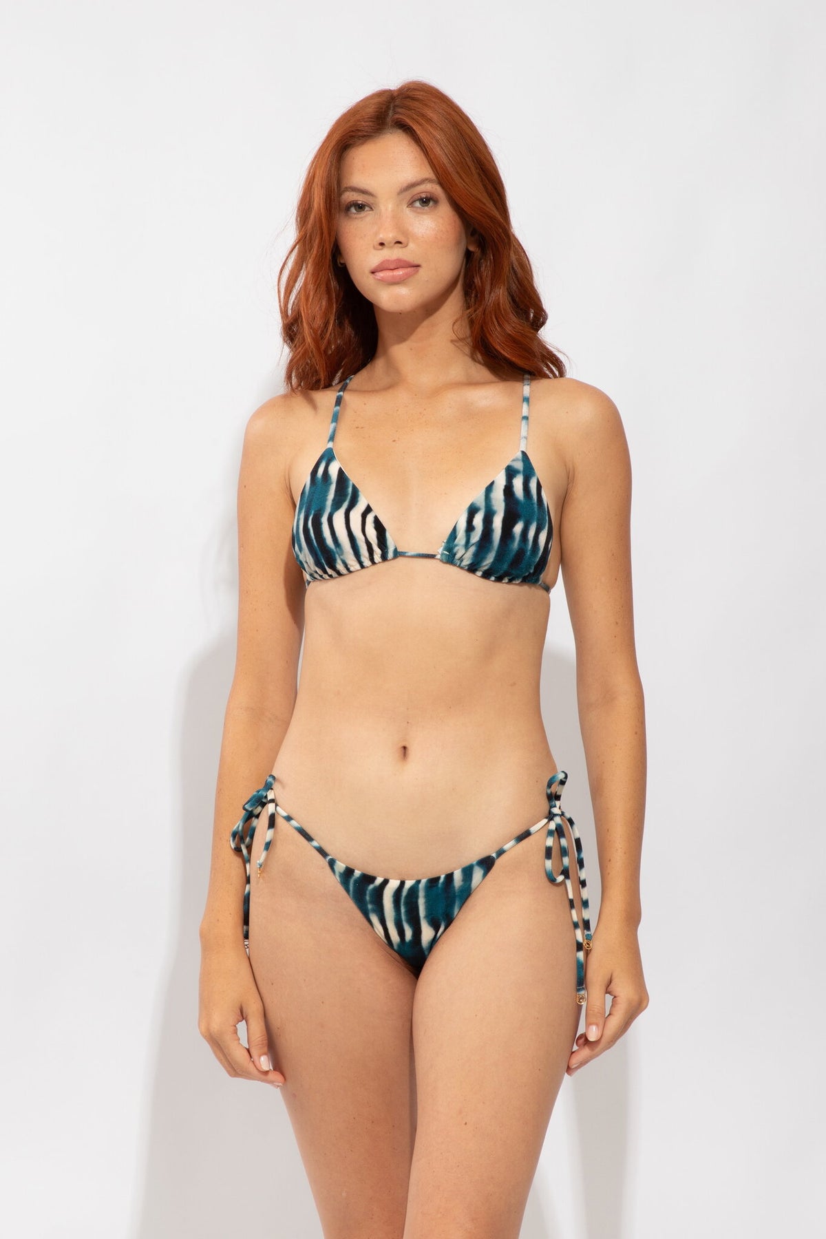 Model Front: Rio De Sol Two Piece Swimwear Set Azule Lia Cheeky-Tie