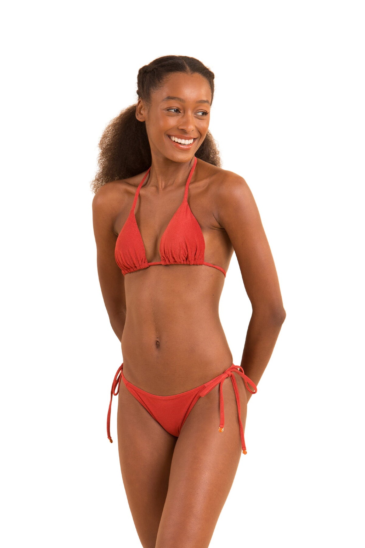 Model Front: Rio De Sol Bikini Bottoms Bottom Malibu-Chili Cheeky-Tie