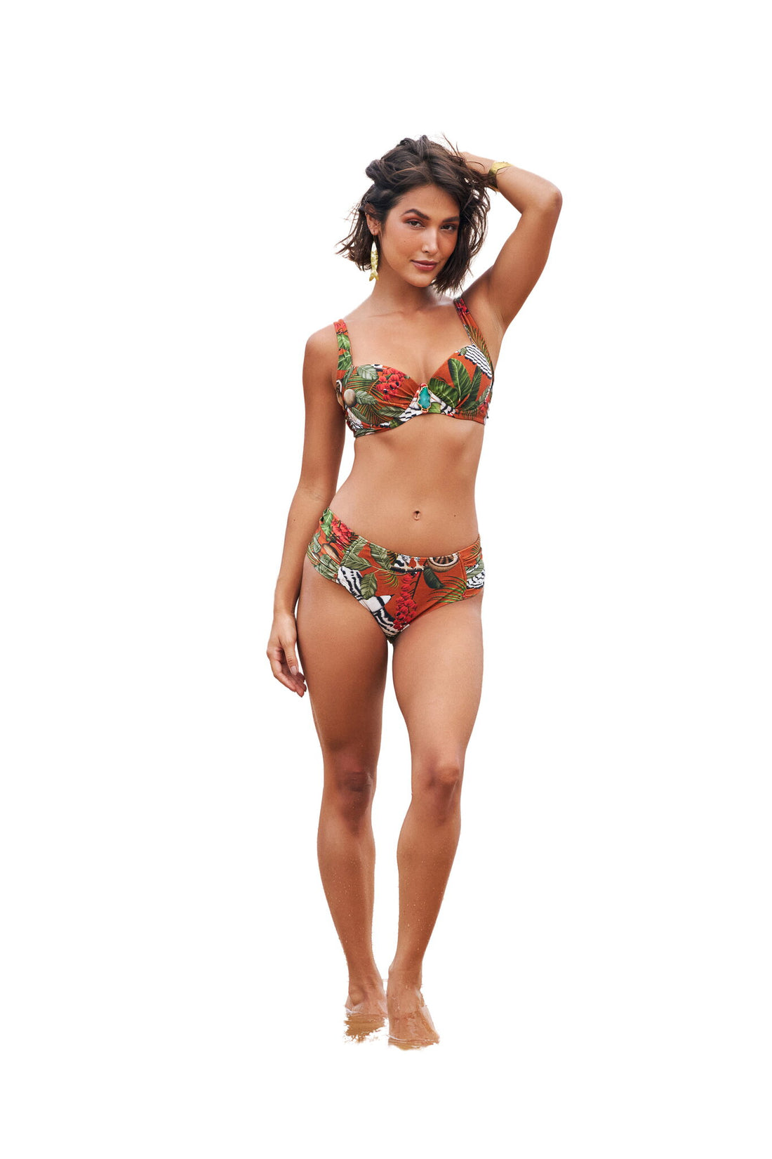 Model Front: Lua Morena Bikini Tops Top Drapeada Larga Harpia Cobre