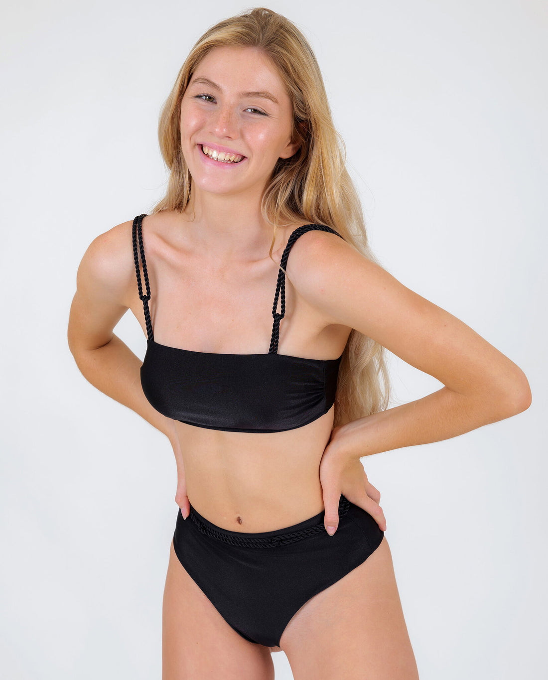 Gallery: Rio De Sol Two Piece Swimwear Set Shimmer-Black Bandeau-Reto Hotpants